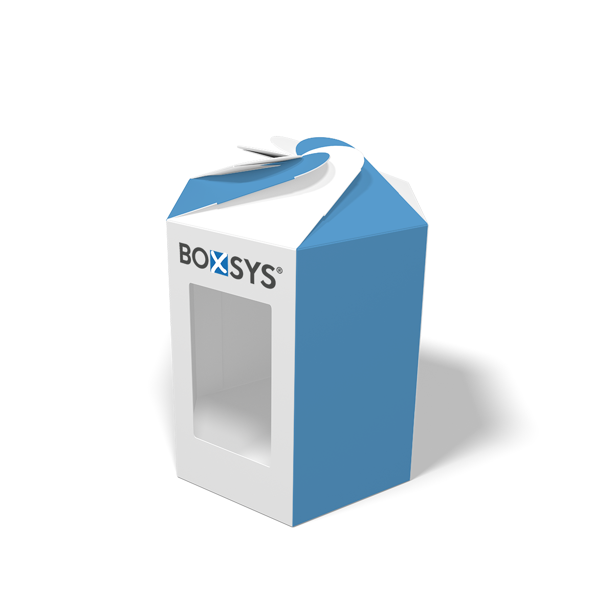Geschenkverpackung 6eck mit Schleifenverschluss und Fenster von www.boxsys.de
