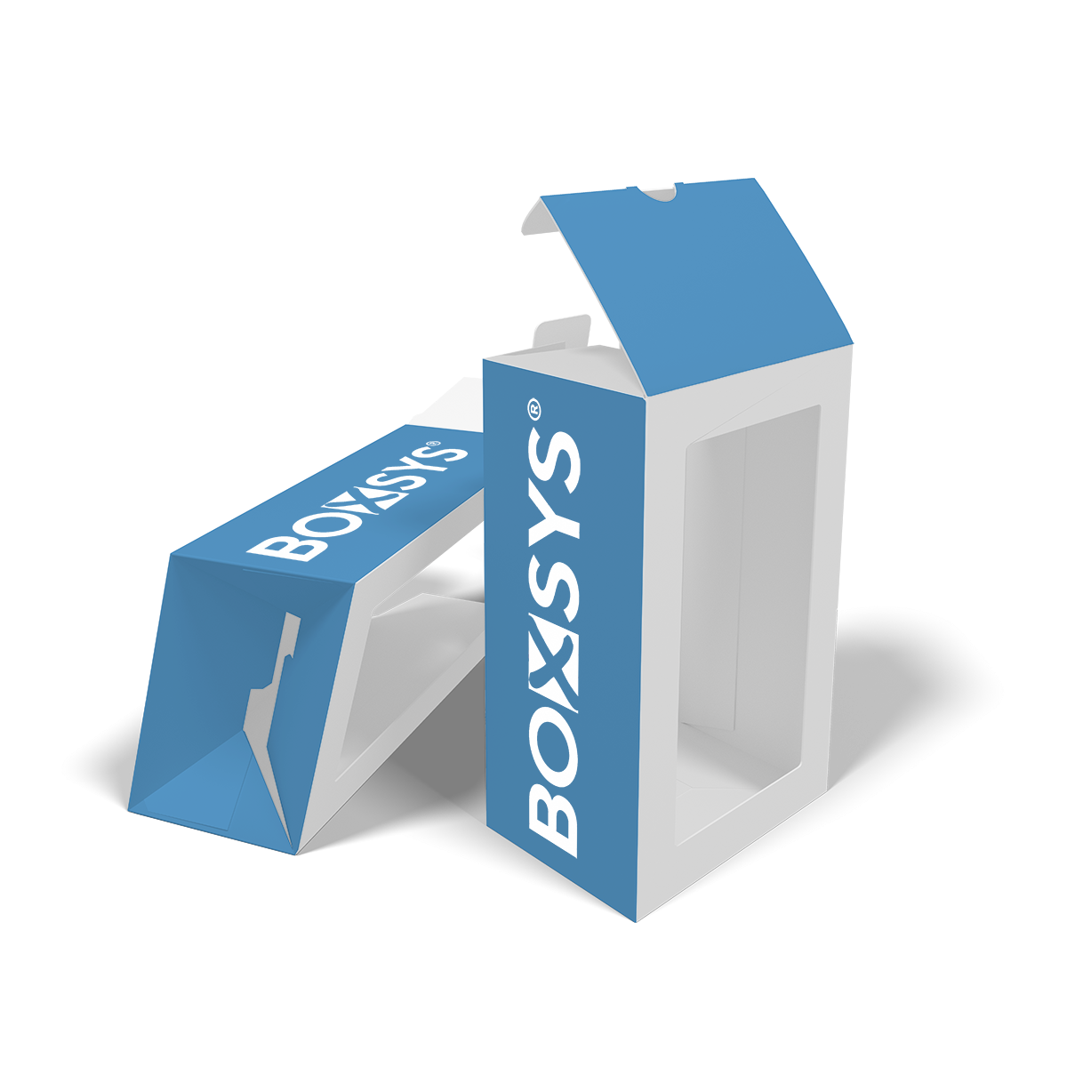 Faltschachtel mit Automatikboden, Fenster und Sicherheitsverschluss von www.boxsys.de