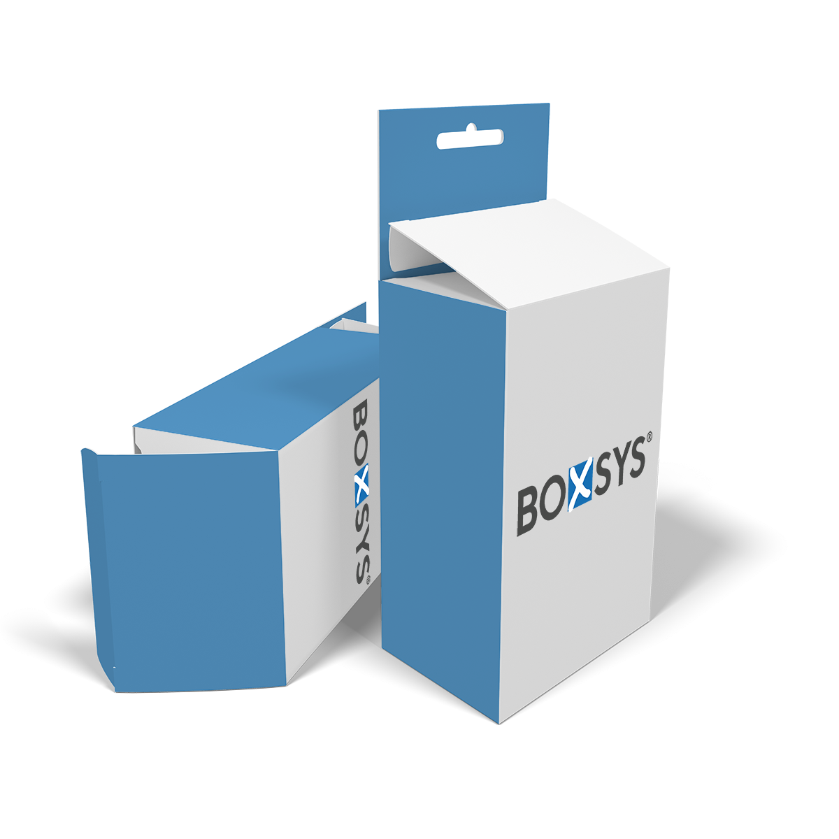 Faltschachtel mit Einstecklaschen und Eurolochaufhängung von www.boxsys.de