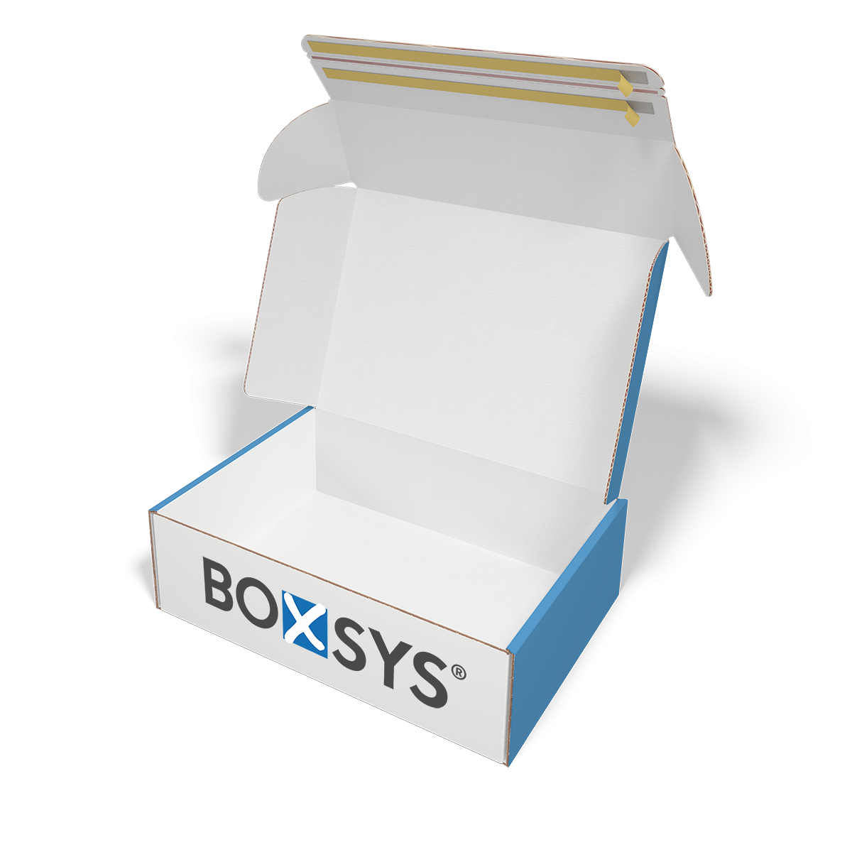 Versandkarton mit Aufreissfaden und Klebeband für Rückversand von www.boxsys.de