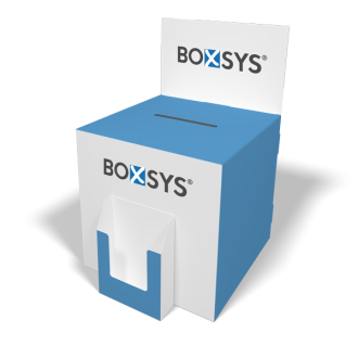 Losbox mit Prospektspender und Topschild von www.boxsys.de