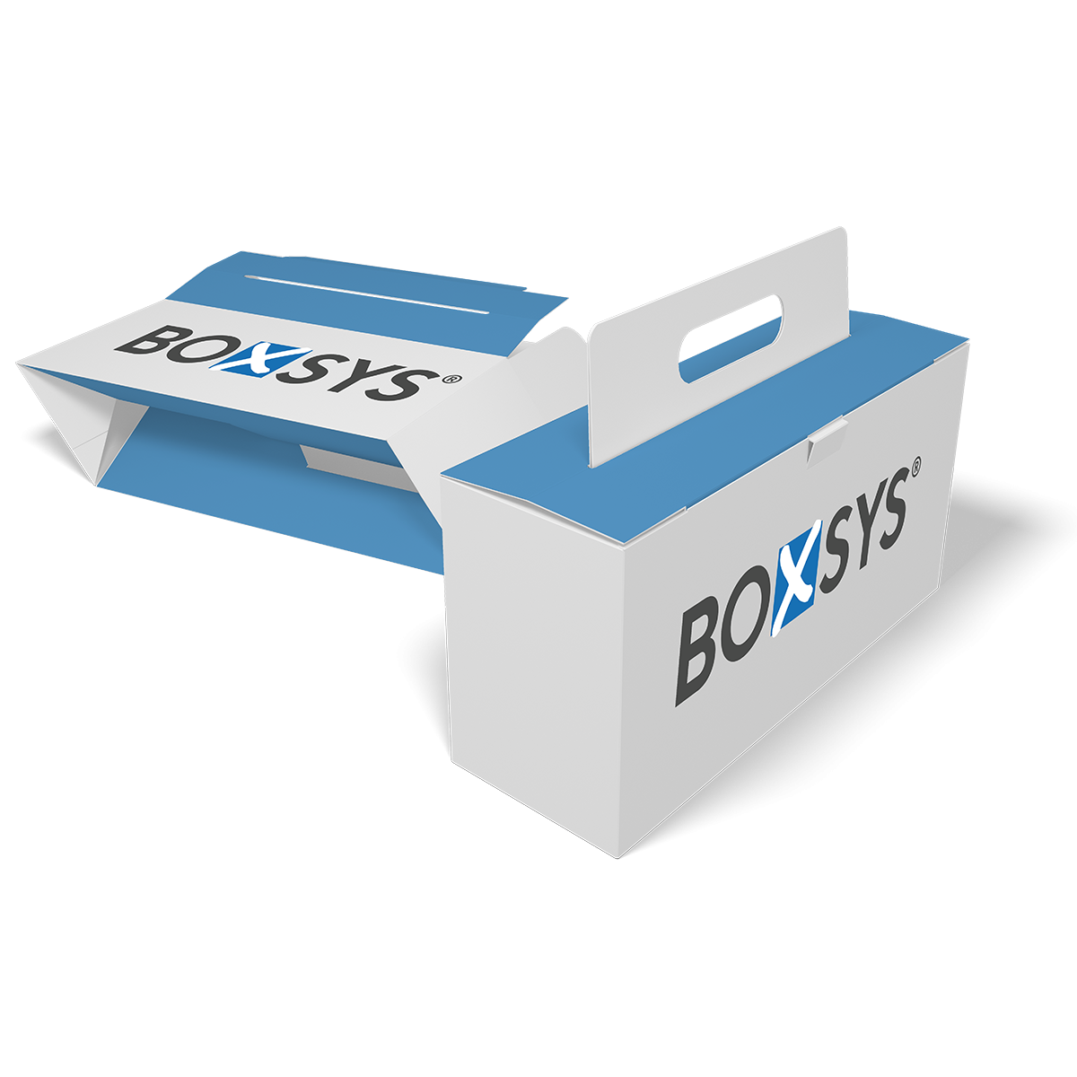Faltschachtel mit Automatikboden Sicherheitsverschluss und Tragegriff von www.boxsys.de