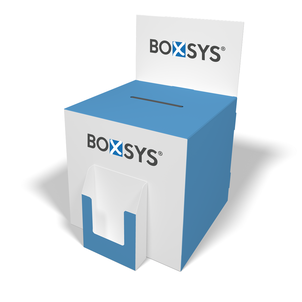 Losbox mit Prospektspender und Topschild von www.boxsys.de