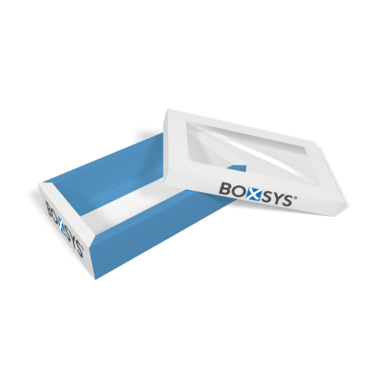 Stülpdeckelkarton Stülpdeckelkarton Hohlkammerrand, verkürztem Deckel und Folienfenster von www.boxsys.de